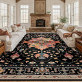RELEANY Area Rugs 10'x12' Washable Non-Slip, Floral Vintage Distress Print by RELEANY