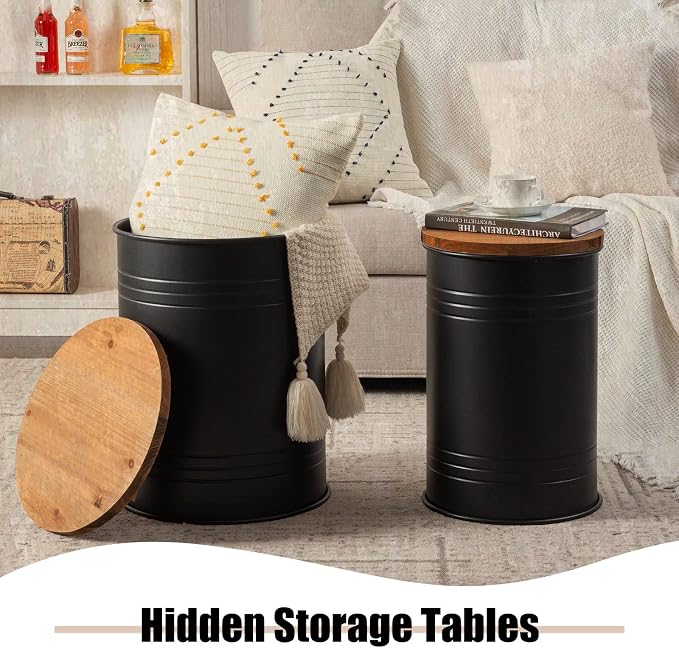 Poofzy Farmhouse End Tables Set of 2, Galvanized Metal Decor Side Table - Image 5