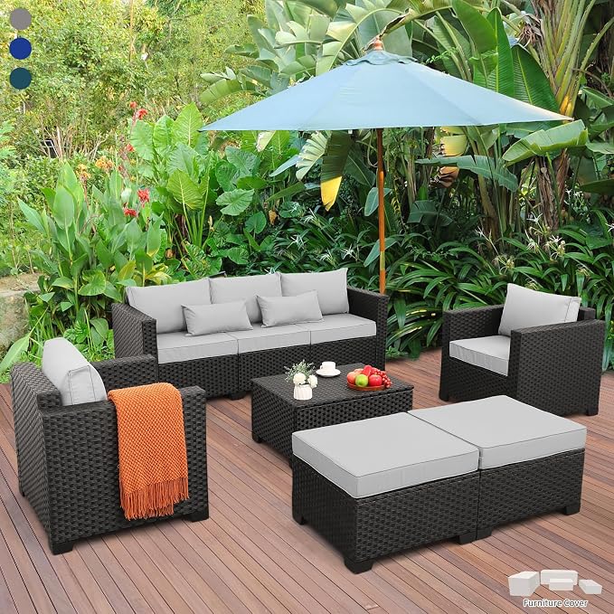 Rattaner Patio Wicker Furniture Set 6 Pieces Outdoor HDPE Wicker Conversation by Rattaner