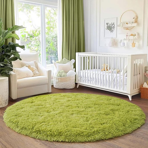 5'x5' Grass Green Round Rug for Bedroom, Ultra Soft Fluffy Circle Rug for Kids by Quntue