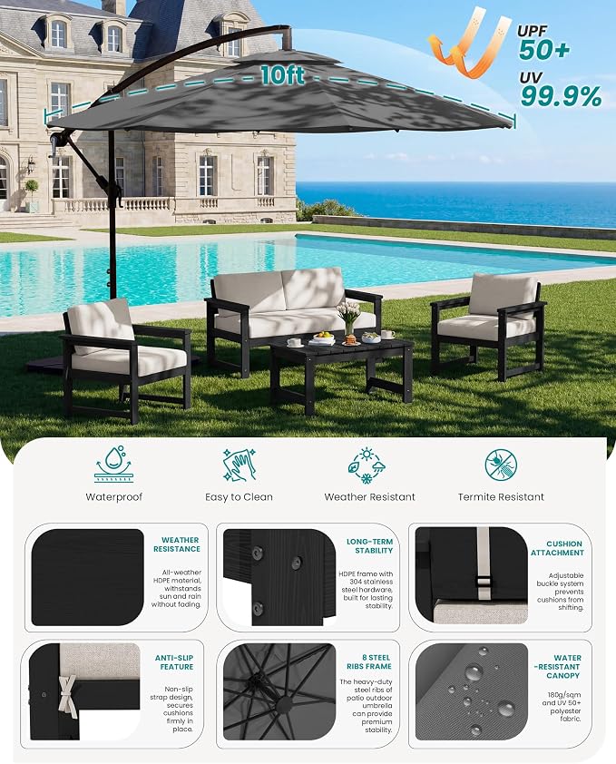 SERWALL 4 Pieces HDPE Outdoor Sofa Set - Image 4