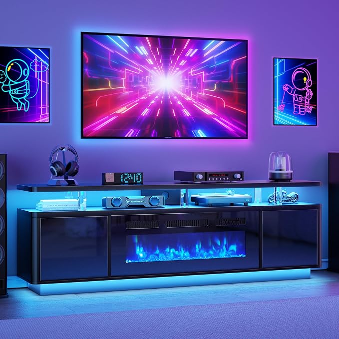 70" Fireplace TV Stand with Double LED Lights - Image 8