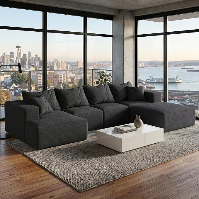 132" Modular Sectional Sleeper Sofa Couch, Modern Cloud Chenille Sectional Couch by VYNELITO