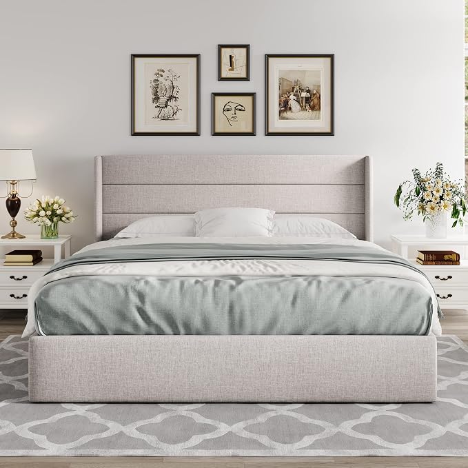 Allewie King Size Lift Up Storage Bed, Modern Wingback Headboard, Hydraulic - Image 7
