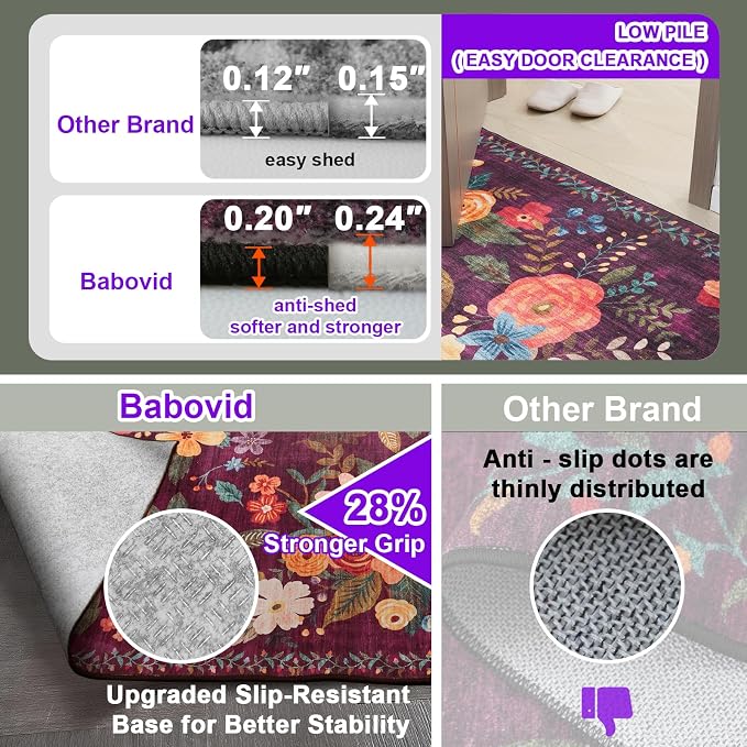 Floral Washable 6x9 Area Rugs, Soft Bedroom Rug - Image 3