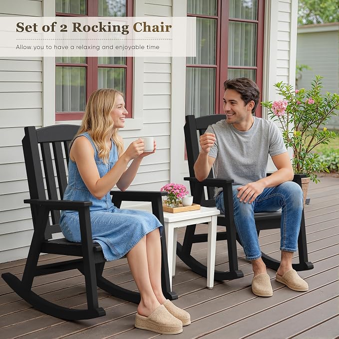 Greesum Set of 2 Outdoor Rocking Chair, 300lbs All-Weather Patio Rocker - Image 6