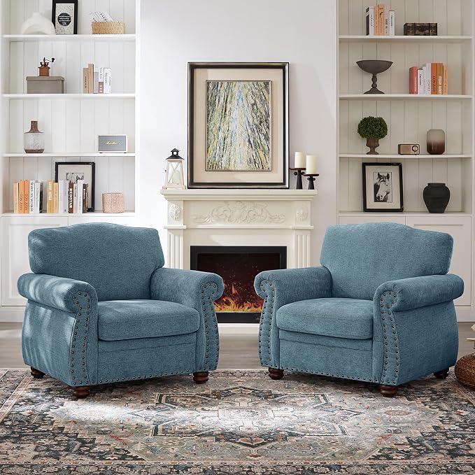 ONBRILL Nailhead Trim Armchair, Rolled Arm Accent Chair - Image 6