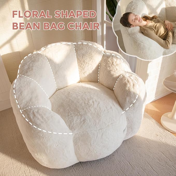 MAXYOYO Bean Bag Chair for Adults, Floral Shaped Bean Bag Sofa, Ultra Soft Faux - Image 6