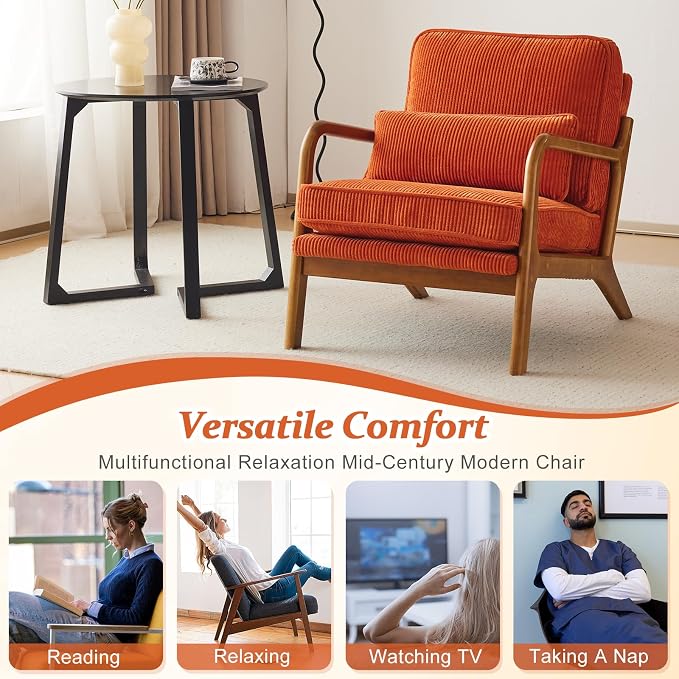VINGLI Upgraded Premium Corduroy Accent Chair, Upholstered Arm Chair, Solid - Image 5