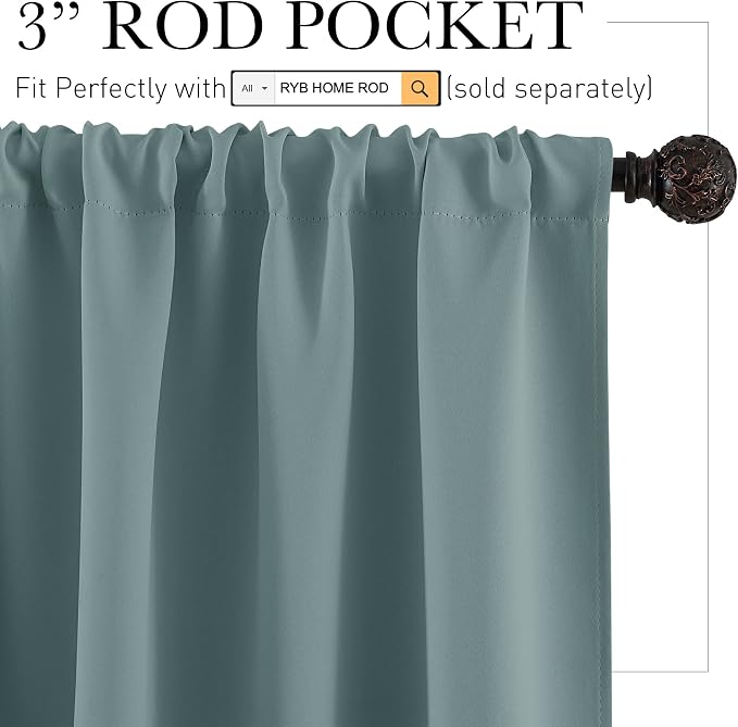 RYB HOME Blackout Cafe Curtains 30 inch Length, Short Light UV Heat Blocking - Image 2
