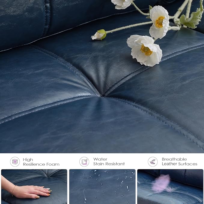 TYBOATLE 88" W Faux Leather Couch w/Side Pockets, Mid-Century Modern Tufted - Image 3