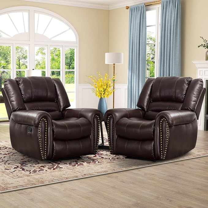 CANMOV Leather Recliner Chair Set of 2, Classic and Traditional Manual Recliner by CANMOV