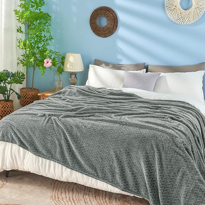 inhand Grey Fleece Twin Blanket, Super Soft Flannel Cozy Blankets - Image 4