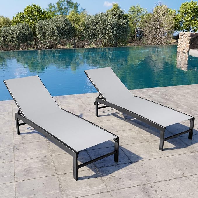 Crestlive Products Chaise Lounge Chair Outdoor Set of 2, Adjustable 5 Positions by CrestliveProducts