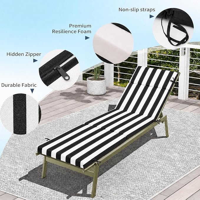 2 Pcs Outdoor Chaise Lounge Cushion 72" x 21" x 3", Folding Patio Lounge Chair - Image 5