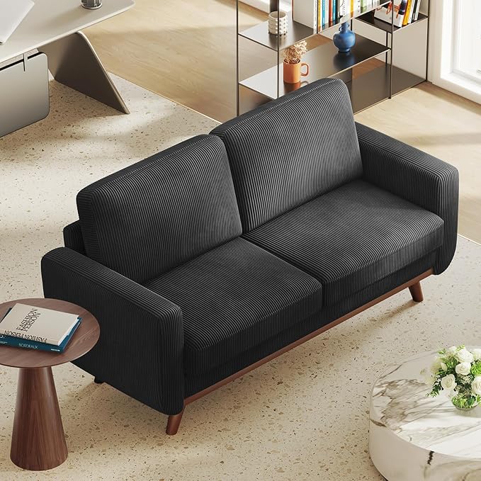 Vesgantti 68" Loveseat Sofa Black, Comfy Corduroy Couch - Image 7