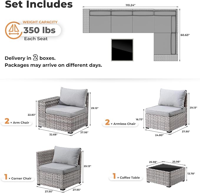 ovios 6 Pieces Patio Furniture Set, Outdoor Wicker Sectional Sofa - Image 7