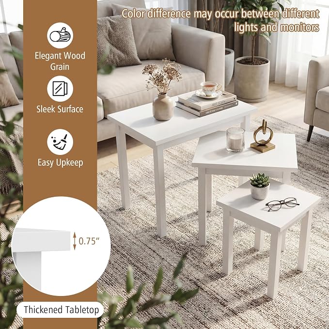 Giantex Nesting Tables Set of 3, Farmhouse Stacking Side Table - Image 4