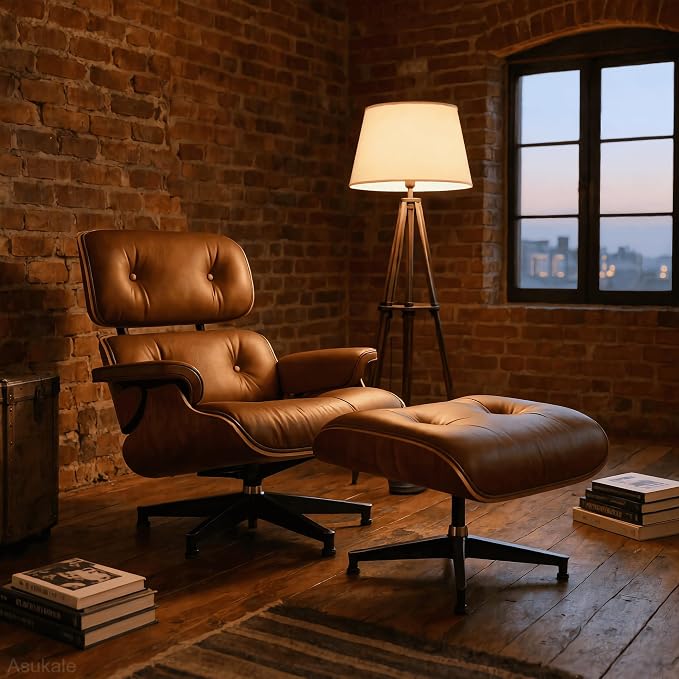 Top Grain Leather, Mid Century Chaise Lounge Chair and Ottoman, Reading Chair - Image 2