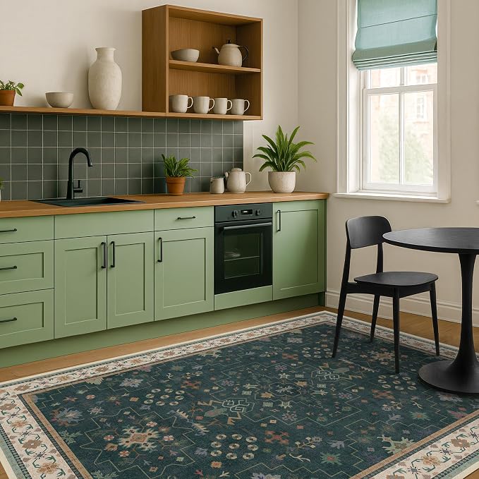 Hazo Haus Vintage Dark Green 7x9 Dining Room Rugs - Image 6