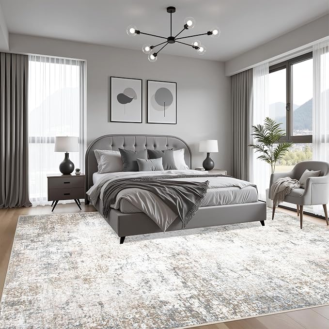 8x8 Area Rug Living Room Rug: Washable Modern Abstract Soft Thin Rug Indoor - Image 3