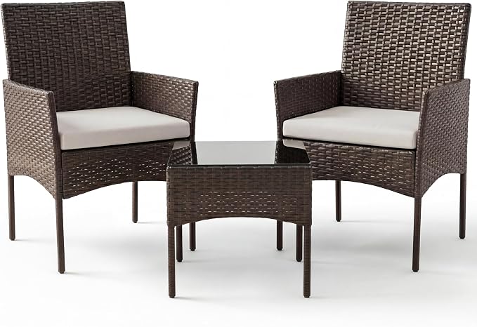 Sweetcrispy 3 Piece Patio Furniture Set, All-Weather Outdoor Conversation Set by Sweetcrispy