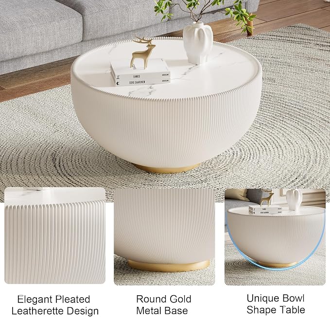 SSLine Bowl-Shape Coffee Table Set of 2 Modern Sintered Stone Top Nesting - Image 5