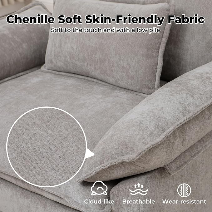 Modern Oversized Accent Chairs Set of 2, Chenille Cloud Sofa Chair - Image 4
