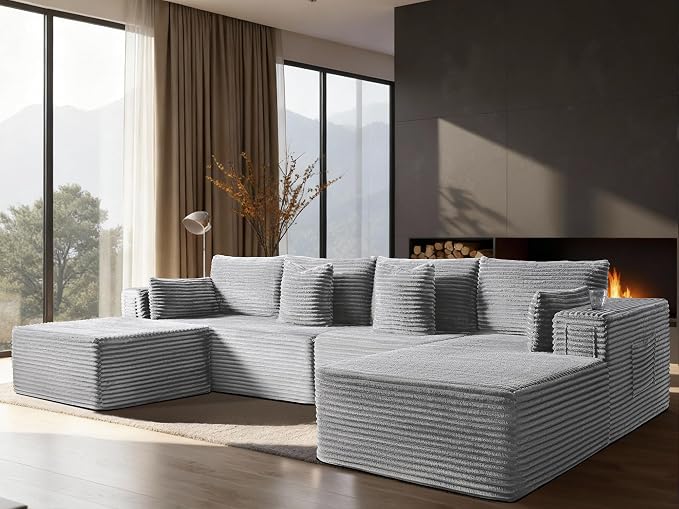 138" Oversized Cloud Sectional Couch, Comfort U Shaped Boneless Couch by VYUXWO