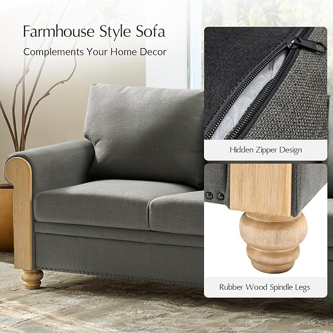 EcoHarbor Living 3-Seater Couch, Stripe 81" Mid-Century Modern Upholstered Sofa - Image 6