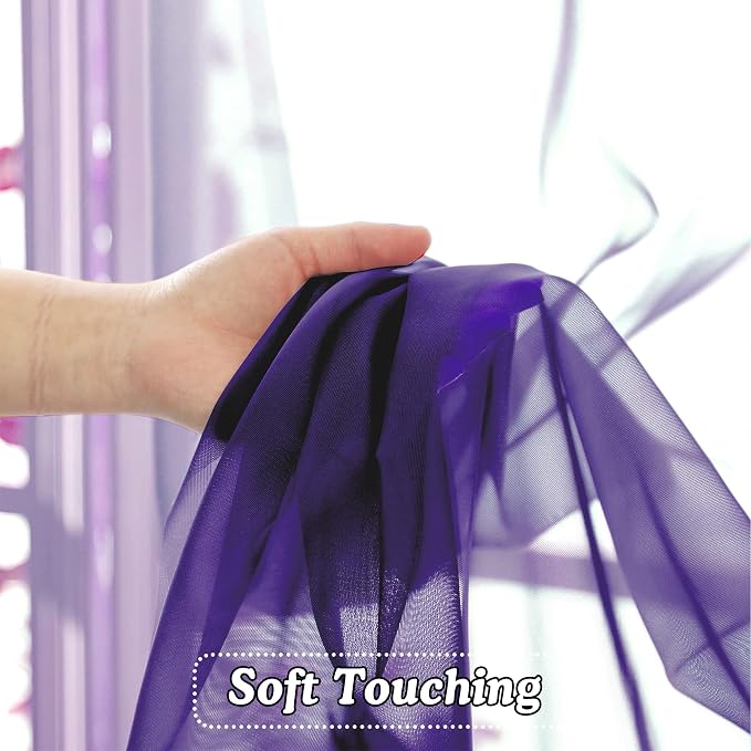 OVZME Purple Sheer Curtains 63 inch Length 2 Panels Set - Image 4
