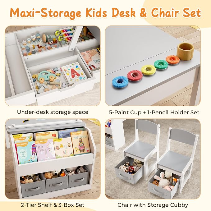 5-in-1 Kids Art Table and Chairs, Toddler Table and Chair Set, Craft Play Desk - Image 6