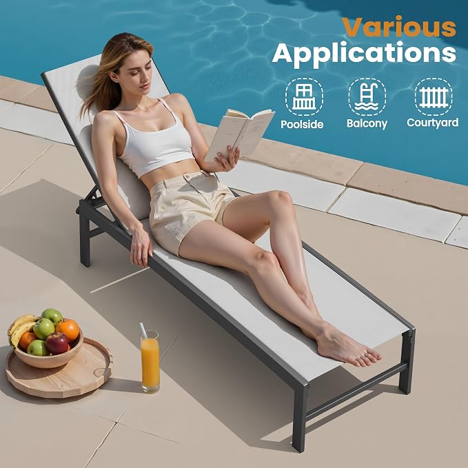 Crestlive Products Chaise Lounge Chair Outdoor Set of 2, Adjustable 5 Positions - Image 3