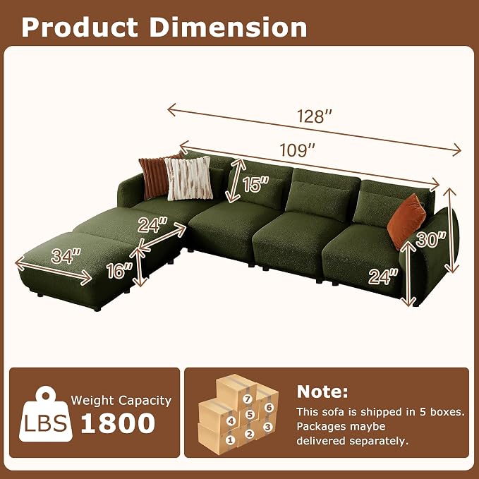 U Shaped Cloud Sectional, Convertible L Shaped Couch - Image 2