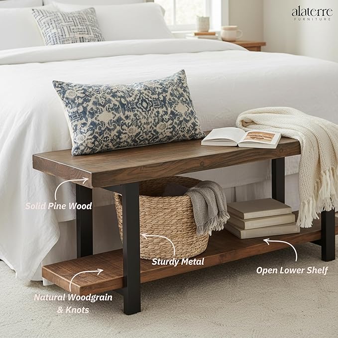 Alaterre Furniture Pomona Entryway Bench – Modern Rustic 48-Inch Solid Wood - Image 5