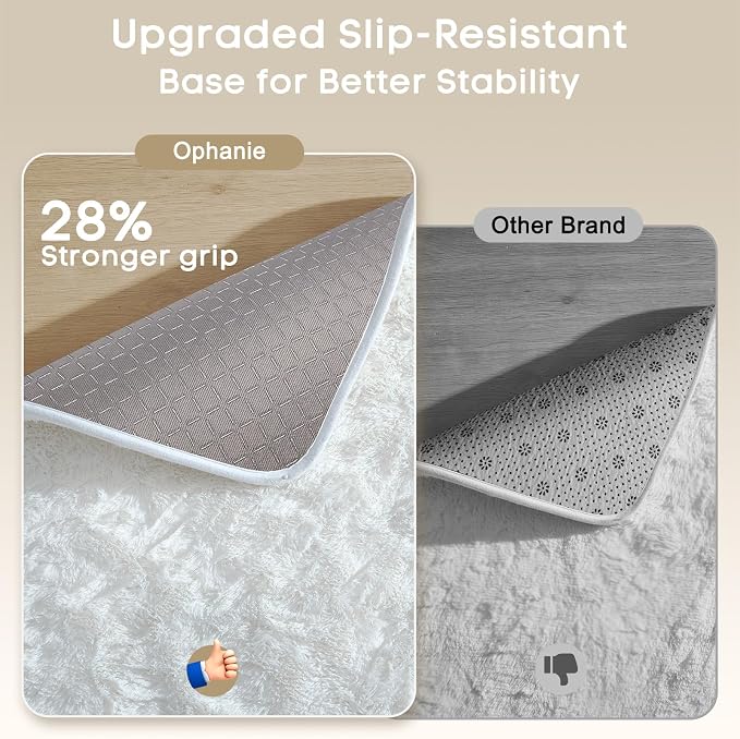 Ophanie Small Rug Washable Non Slip Throw Bedside Area Rugs, Fluffy Soft White - Image 4