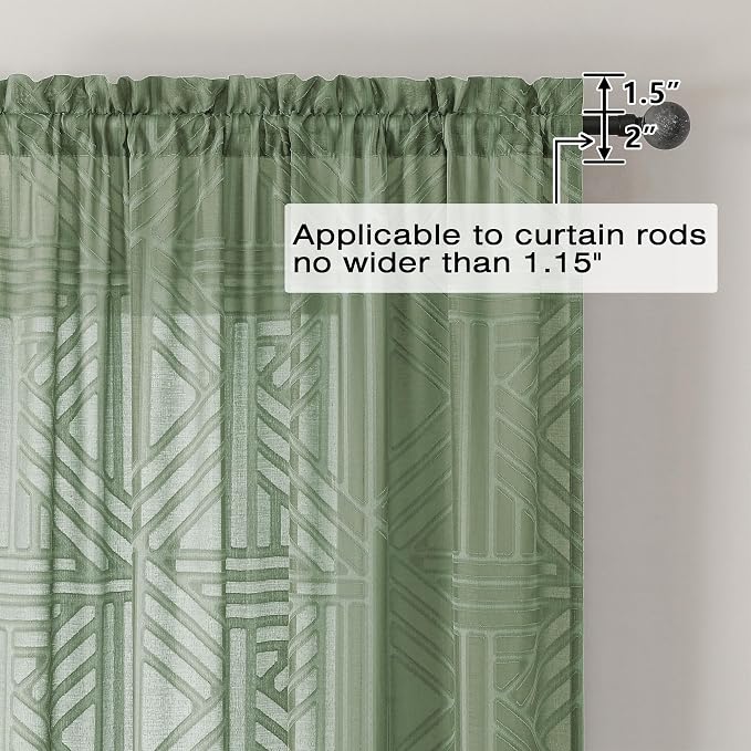 Simplebrand Sage Green Semi Sheer Curtains 96 Inches Long 2 Panels, Light - Image 4