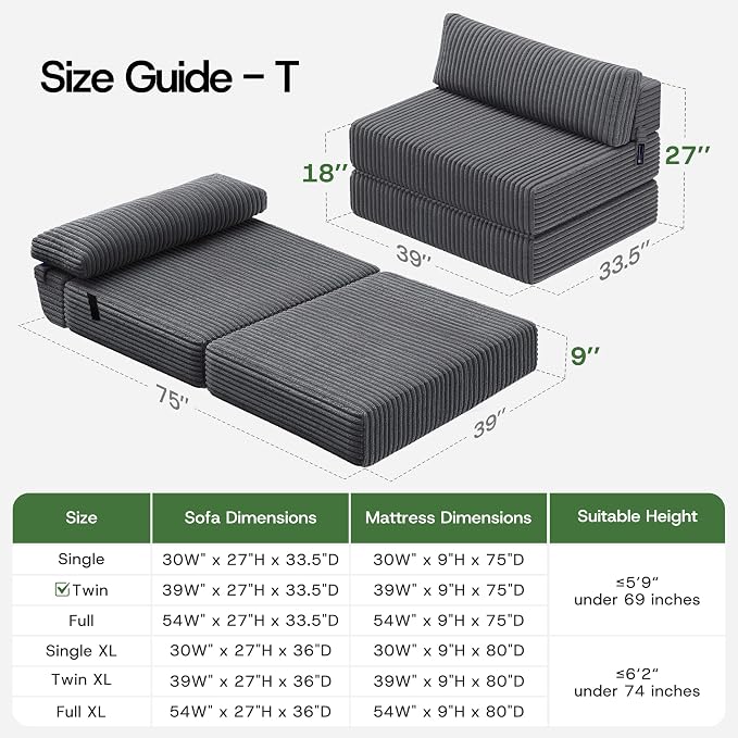 Convertible 4-in-1 Folding Sofa Bed Boneless Sleeper Chair Couch Foldable - Image 2