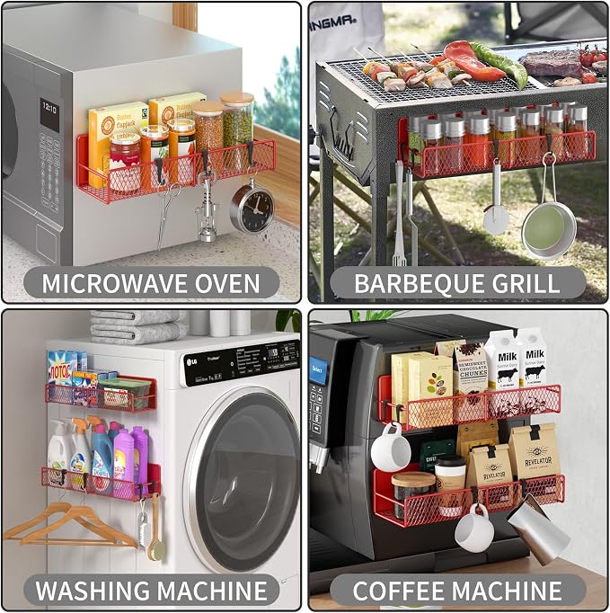 Magnetic Spice Rack for Refrigerator, 2 Pack 100% Metal Strong Magnet Shelf - Image 6