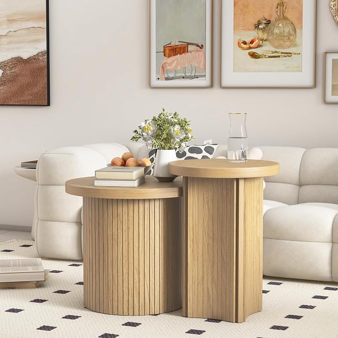 Set of 2 Nesting Coffee Tables Farmhouse, Round Coffee Tables Living Room by Mxtxmy
