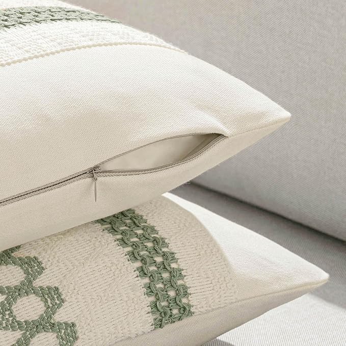 MIULEE Set of 2 Sage Green Boho Decorative Pillow Covers 24x24 Inch Farmhouse - Image 8