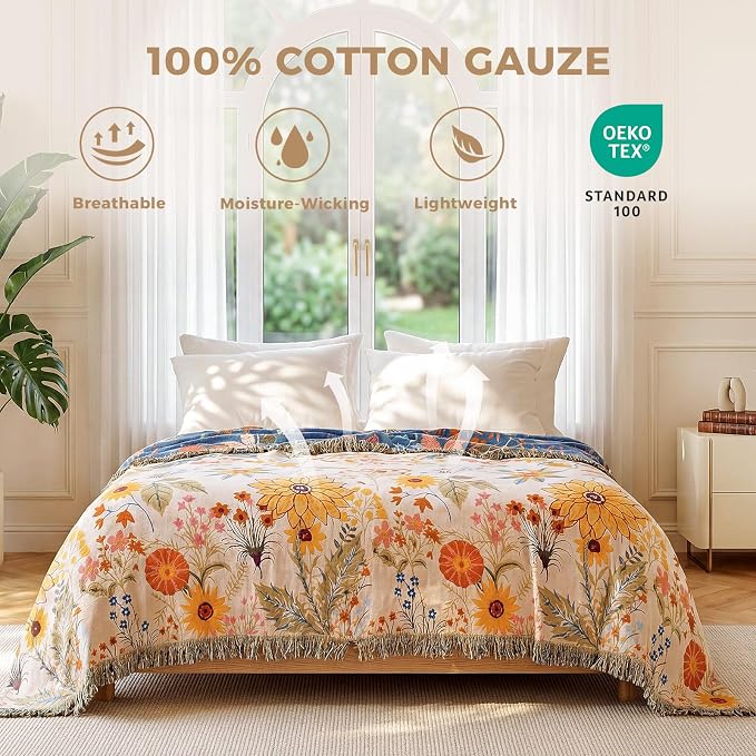 LUTBM Boho Throw Blanket for Bed Cotton Summer Blankets Twin Size for Bedroom - Image 2
