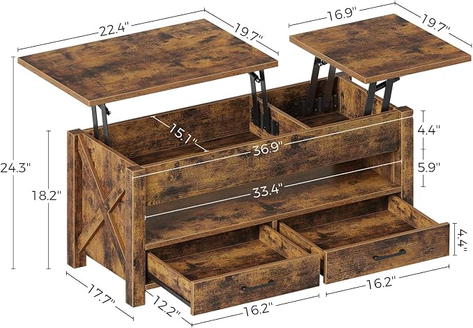 Seventable Coffee Table, 39.3" Lift Top Coffee Table - Image 3