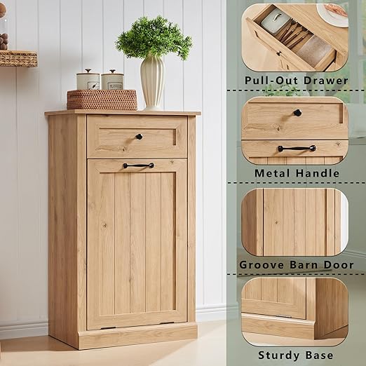 IFGET Tilt Out Trash Can Cabinet, 10 Gallon Farmhouse Laundry Hamper Cabinet - Image 3