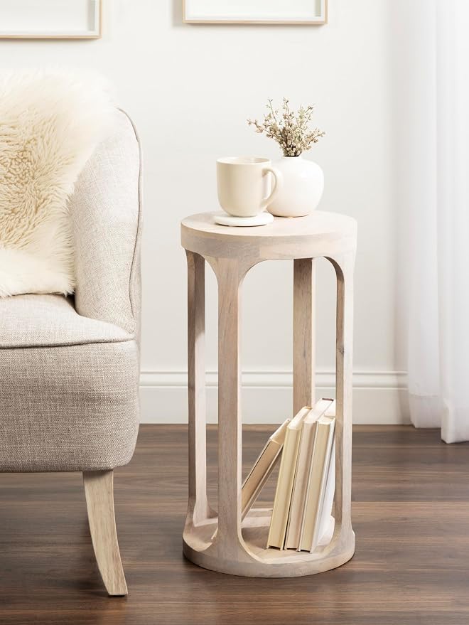 Kate and Laurel Dahl Wooden Round Drink Table; 12 x 23; Whitewash; Transitional - Image 2
