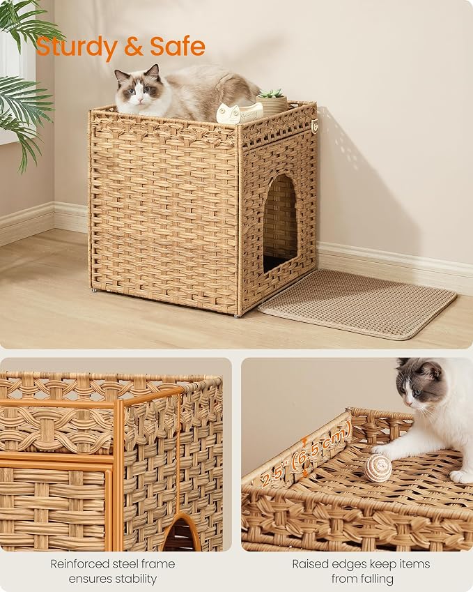 Feandrea Cat Litter Box Enclosure, Handwoven Rattan Hidden Litter Box Furniture - Image 4