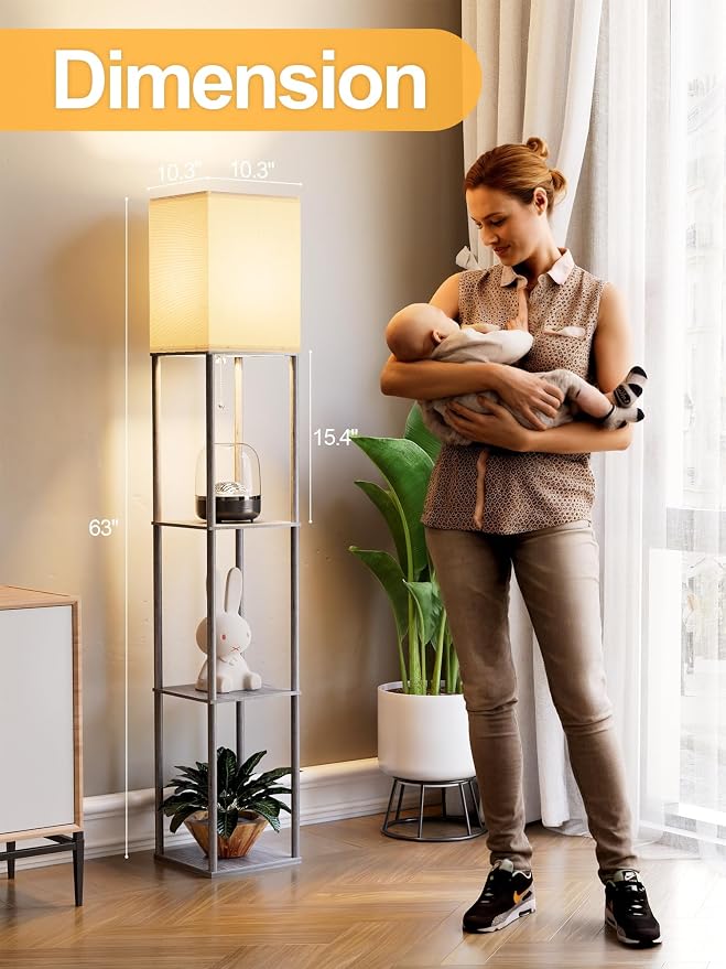 Floor Lamp with Shelves for Living Room, Shelf Floor Lamp with 3 CCT LED Bulb - Image 2