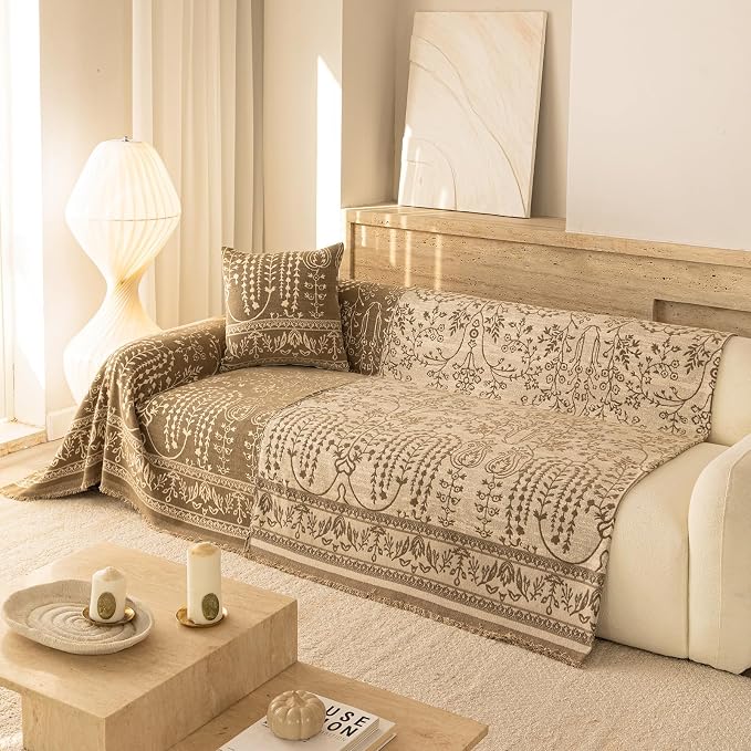 VClife Vintage Floral Bohemain Couch Cover, Soft Breathable Chenille Sofa Cover - Image 4