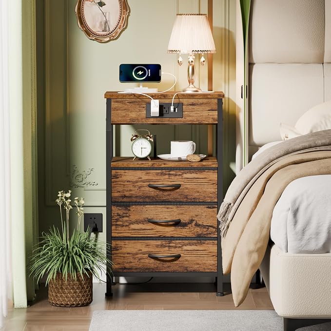 Furnulem Night Stand with Charging Station, USB Ports and Outlets, 28.3 Inch - Image 2