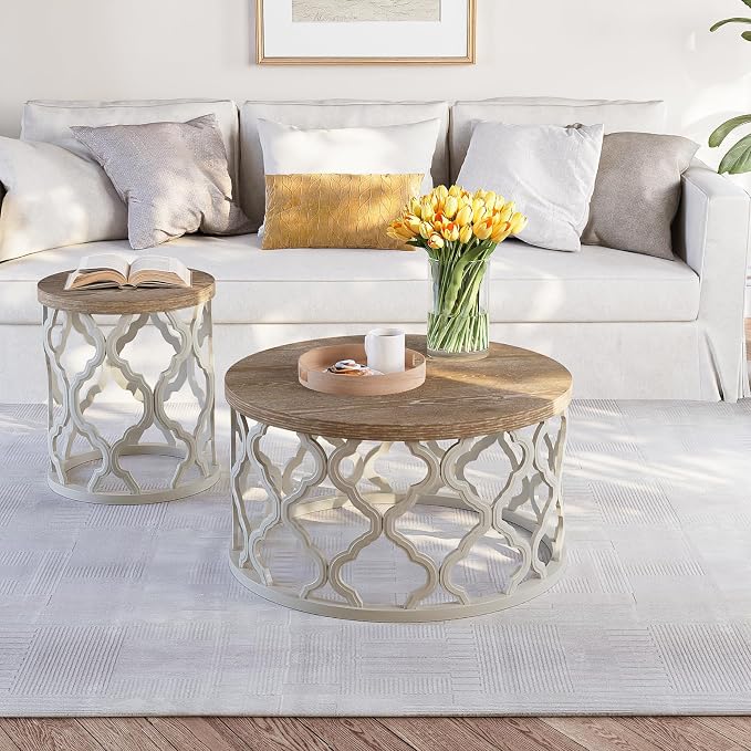 Farmhouse Coffee Table, French Country Round Coffee Table, Coastal Coffee Table - Image 7